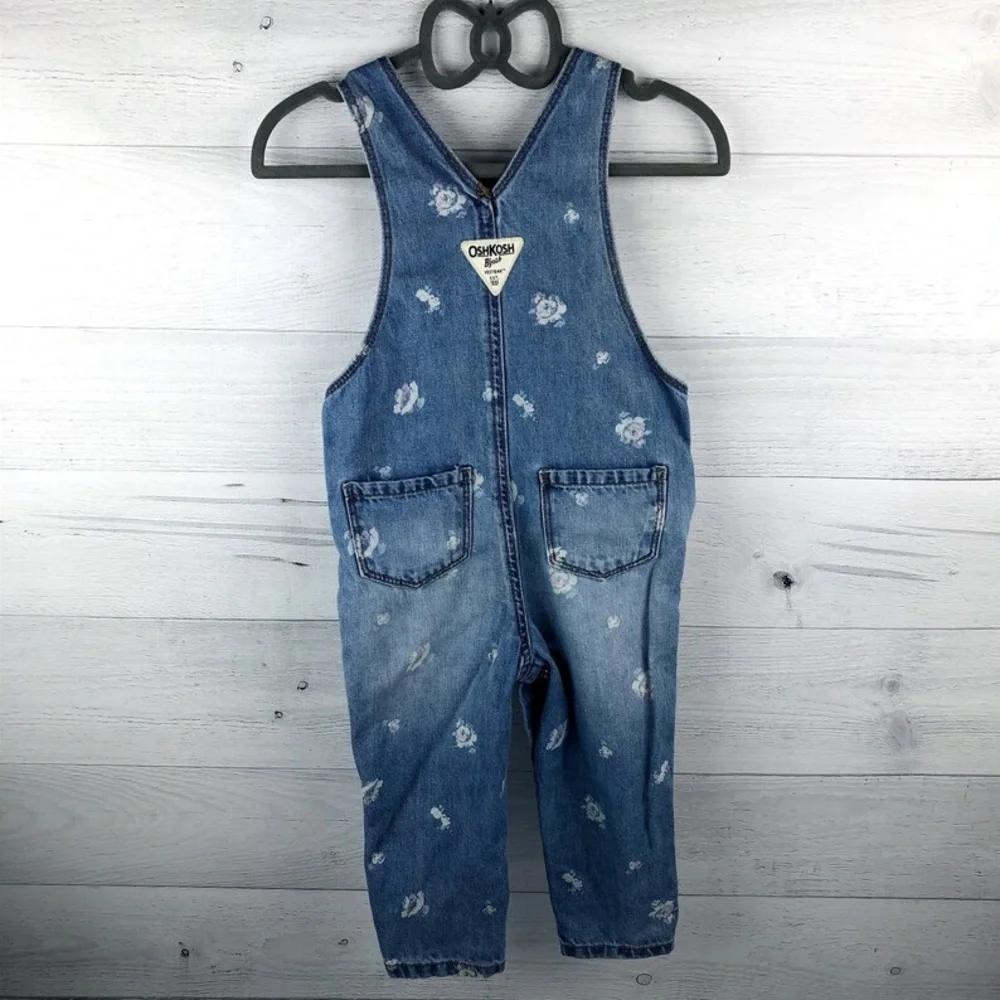 2T Denim Overalls by OshKosh with White & Pink Floral Size 2T
